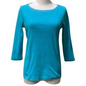 Talbots Tee - 3/4 Sleeve Length Boat Neck 100% Cotton Deep Sky Blue Tee PS